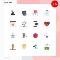 Pictogram Set of 16 Simple Flat Colors of development clip board airdrop report document Editable Pack of Creative Vector Design Elements