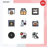 User Interface Pack of 9 Basic Filledline Flat Colors of extension website folder interface browser Editable Vector Design Elements