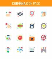 Coronavirus Prevention Set Icons 16 Flat Color icon such as hands dirty location covid medical viral coronavirus 2019nov disease Vector Design Elements