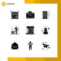 Group of 9 Solid Glyphs Signs and Symbols for maker coffee digital tree fall Editable Vector Design Elements