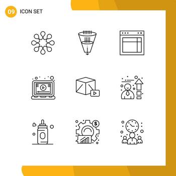 Modern Set of 9 Outlines Pictograph of button tutorial design online website Editable Vector Design Elements