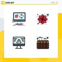 4 colores planos de línea de llenado de vectores temáticos y símbolos editables de incumplimiento de actualización instalar error de flor elementos de diseño de vectores editables