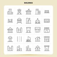 OutLine 25 Buildings Icon set Vector Line Style Design Black Icons Set Linear pictogram pack Web and Mobile Business ideas design Vector Illustration