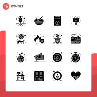 Set of 16 Vector Solid Glyphs on Grid for fitness sink electronics kitchen disposal Editable Vector Design Elements
