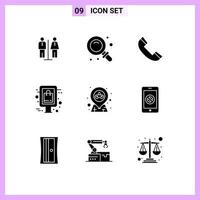 Universal Icon Symbols Group of 9 Modern Solid Glyphs of map sign call offer shopping Editable Vector Design Elements