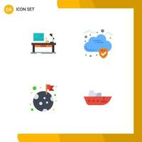 4 User Interface Flat Icon Pack of modern Signs and Symbols of workplace security desk table moon Editable Vector Design Elements