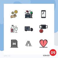 Pack of 9 Modern Filledline Flat Colors Signs and Symbols for Web Print Media such as truck drink phone bar iphone Editable Vector Design Elements