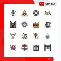 Group of 16 Flat Color Filled Lines Signs and Symbols for efficiency fortress chemistry castle tower castle Editable Creative Vector Design Elements