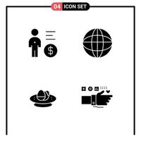 Pack of 4 Modern Solid Glyphs Signs and Symbols for Web Print Media such as business celebration money globe egg Editable Vector Design Elements