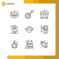 Set of 9 Modern UI Icons Symbols Signs for gear light music bulb service Editable Vector Design Elements