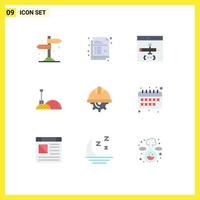 Group of 9 Modern Flat Colors Set for day tools app shovel development Editable Vector Design Elements