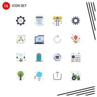 Mobile Interface Flat Color Set of 16 Pictograms of bio gear check list cogs monster Editable Pack of Creative Vector Design Elements