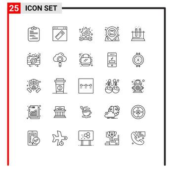 Modern Set of 25 Lines and symbols such as inbox communication web location engineering Editable Vector Design Elements