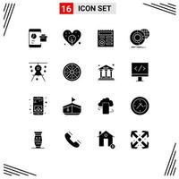 Mobile Interface Solid Glyph Set of 16 Pictograms of architecture globe basic analysis data Editable Vector Design Elements