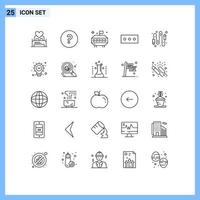 25 User Interface Line Pack of modern Signs and Symbols of connection cable question audio password Editable Vector Design Elements