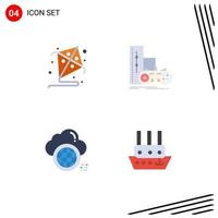 Stock Vector Icon Pack of 4 Line Signs and Symbols for kite computing game play world Editable Vector Design Elements