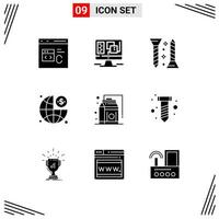 Modern Set of 9 Solid Glyphs Pictograph of food management web finance self tapping Editable Vector Design Elements