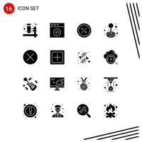 Group of 16 Solid Glyphs Signs and Symbols for close play e game joystick Editable Vector Design Elements