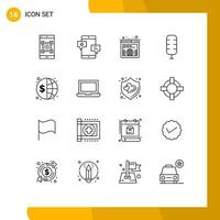 paquete de iconos de vector de stock de 16 signos y símbolos de línea para comentarista de finanzas comentarista de red url elementos de diseño de vector editables