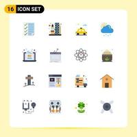 Pictogram Set of 16 Simple Flat Colors of box sun space weather cloud Editable Pack of Creative Vector Design Elements