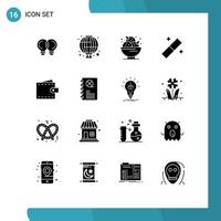 User Interface Pack of 16 Basic Solid Glyphs of finance tool birthday graphic sweet Editable Vector Design Elements