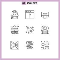 Group of 9 Modern Outlines Set for tag hard hat upload chemical test Editable Vector Design Elements