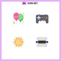 Set of 4 Vector Flat Icons on Grid for balloon sun party device light Editable Vector Design Elements