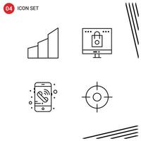 Pack of 4 Modern Filledline Flat Colors Signs and Symbols for Web Print Media such as apartments shopping modern building computer mobile Editable Vector Design Elements