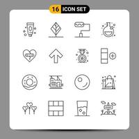 Group of 16 Outlines Signs and Symbols for up love laboratory heart emotions Editable Vector Design Elements