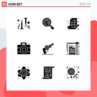 User Interface Pack of 9 Basic Solid Glyphs of weapon gun share technology computer Editable Vector Design Elements