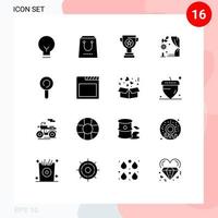 Solid Glyph Pack of 16 Universal Symbols of lollipop wedding purchase love marketing Editable Vector Design Elements