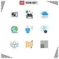 Pictogram Set of 9 Simple Flat Colors of world international reception globe cloud Editable Vector Design Elements