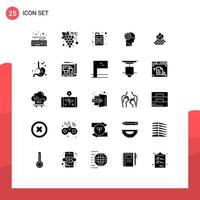 Mobile Interface Solid Glyph Set of 25 Pictograms of network computer gasoline antivirus learning Editable Vector Design Elements