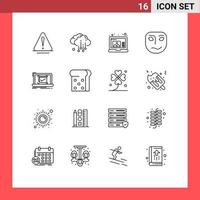 Modern Set of 16 Outlines and symbols such as good monitoring draw system face Editable Vector Design Elements