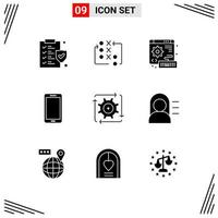 Pack of 9 Modern Solid Glyphs Signs and Symbols for Web Print Media such as workflow huawei digital mobile phone Editable Vector Design Elements