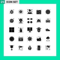 User Interface Pack of 25 Basic Solid Glyphs of web setting web options making equalizer man Editable Vector Design Elements