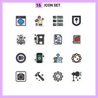 conjunto de 16 iconos modernos de la interfaz de usuario signos de símbolos para la ubicación web de seguridad de la nave espacial que enumera elementos de diseño de vectores creativos editables