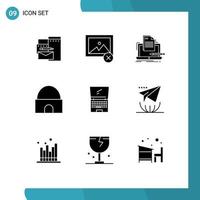 Mobile Interface Solid Glyph Set of 9 Pictograms of computer mosque coding islamic building building Editable Vector Design Elements