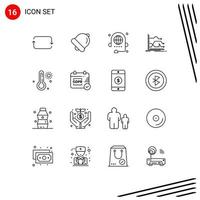 Modern Set of 16 Outlines Pictograph of hot market communication graph arrows Editable Vector Design Elements