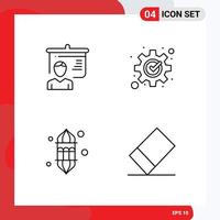 Set of 4 Modern UI Icons Symbols Signs for teacher light school management lamp Editable Vector Design Elements