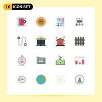 Mobile Interface Flat Color Set of 16 Pictograms of drain document data user algorithm Editable Pack of Creative Vector Design Elements