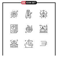 Pictogram Set of 9 Simple Outlines of report document sound data things Editable Vector Design Elements