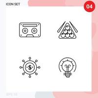 4 User Interface Line Pack of modern Signs and Symbols of analog play music snooker economics Editable Vector Design Elements