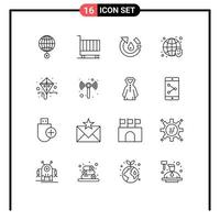 Pack of 16 creative Outlines of security globe marketing recycle environment Editable Vector Design Elements