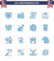 4th July USA Happy Independence Day Icon Symbols Group of 16 Modern Blues of flag space invitation needle building Editable USA Day Vector Design Elements