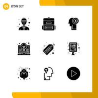 Group of 9 Modern Solid Glyphs Set for duty cash money light idea Editable Vector Design Elements