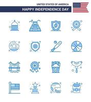 Group of 16 Blues Set for Independence day of United States of America such as yummy donut american police investigating Editable USA Day Vector Design Elements
