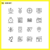 Group of 16 Outlines Signs and Symbols for time ontechnology army book target Editable Vector Design Elements