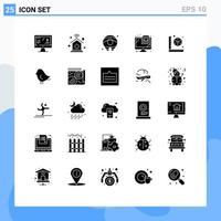 Modern Set of 25 Solid Glyphs and symbols such as printer gadget food cube security Editable Vector Design Elements