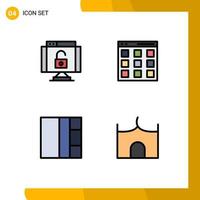 4 Universal Filledline Flat Colors Set for Web and Mobile Applications data layout security isotope castle building Editable Vector Design Elements